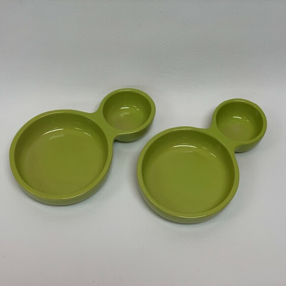 Vintage P172 D23 Chip N Dip Divided Dishes Bowls Green Lot of 2 - Picture 2 of 7